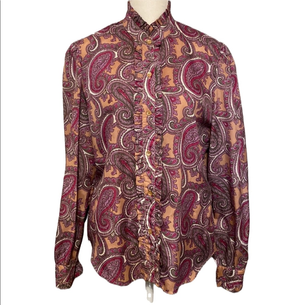 VINTAGE high ruffle collar paisley button down